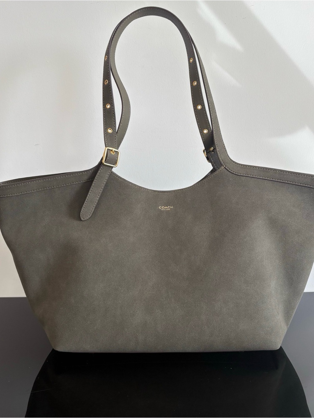 Coach Olive Suede Tote with Gold Hardware